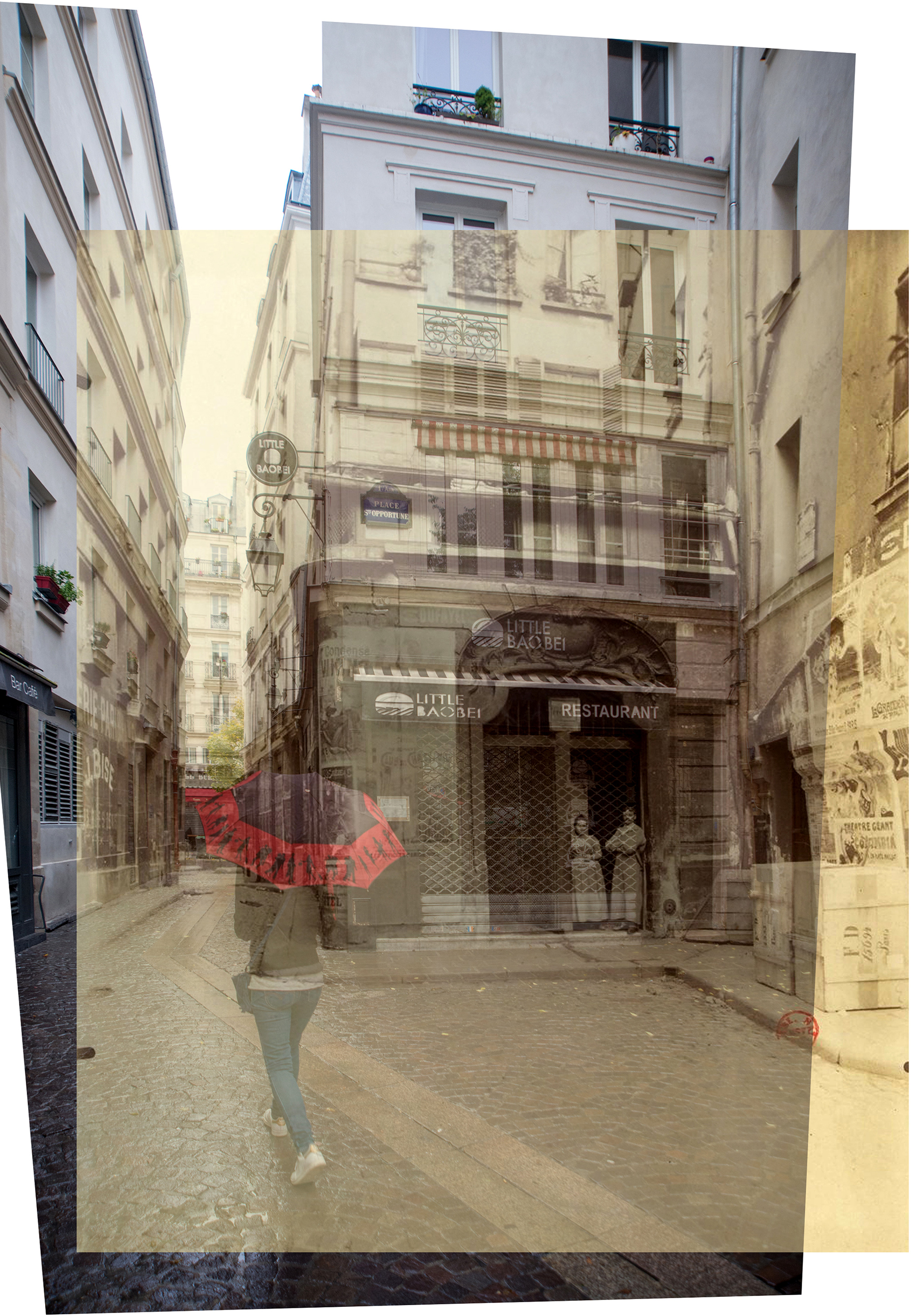 サントオポルテューヌ広場 1899 - 2019    Le Bureau des lingeres, place Saint-Opportune, 75001 Paris1899 et 2019